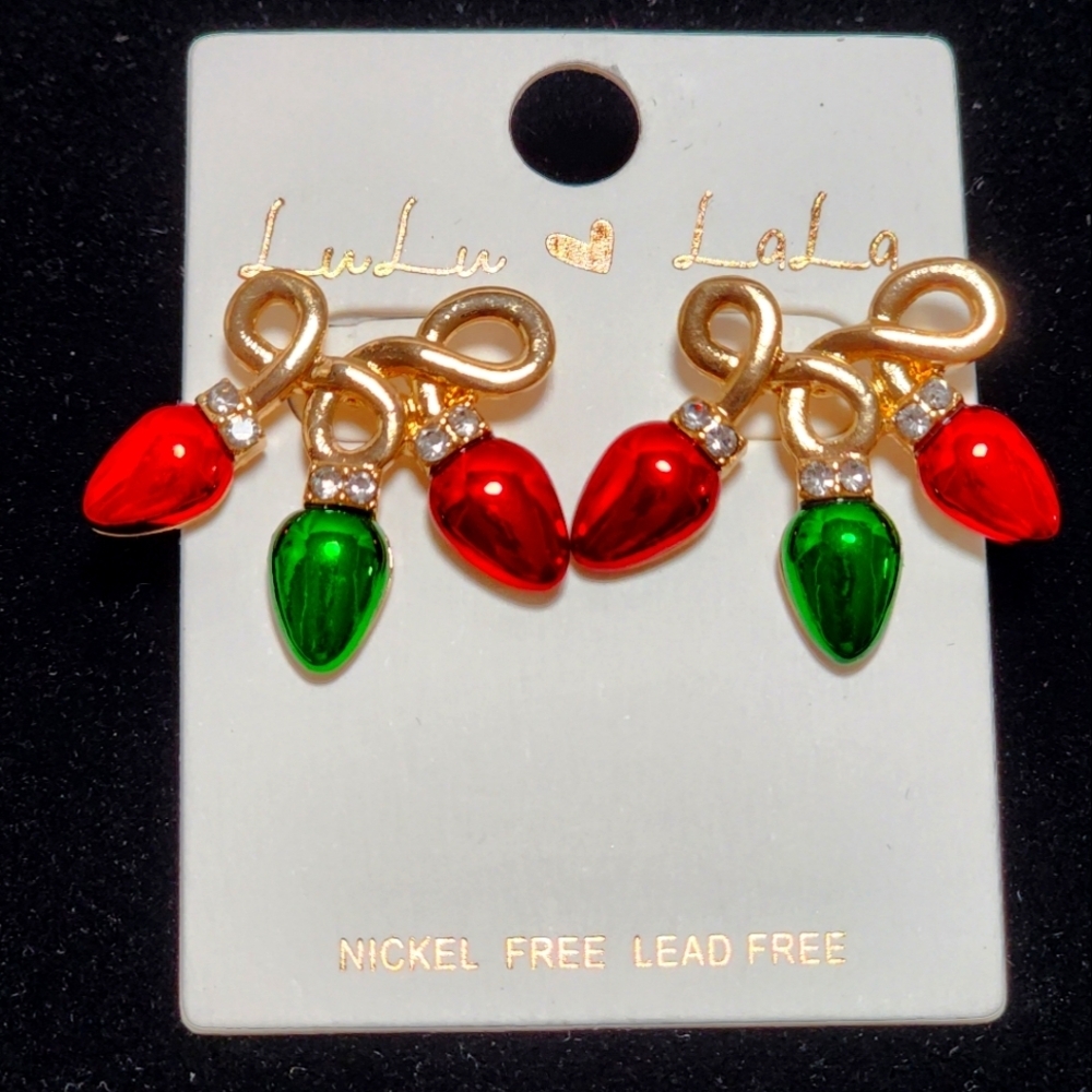Holiday Red And Green String of Lights Earrings